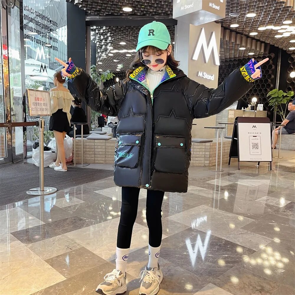 反季女童羽绒棉服冬装新款洋气中大童保暖外套冬季加厚棉袄中长款