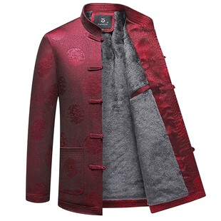 老人唐装棉袄男中老年人加绒加厚中国风爸爸棉衣爷爷衣服冬装外套