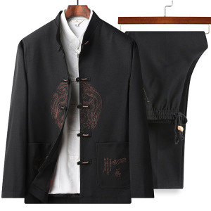 春秋唐装男士长袖外套套装中老年中国风爸爸衣服老人生日爷爷夹克