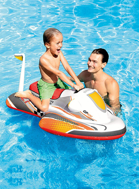 INTEX儿童漂浮摩托艇水上充气坐骑玩具宝宝游泳圈浮排浮床气垫