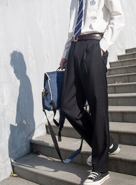 【潘特维拉】冬野dk制服裤男黑色长裤暗纹格裤西裤宽松休闲裤子