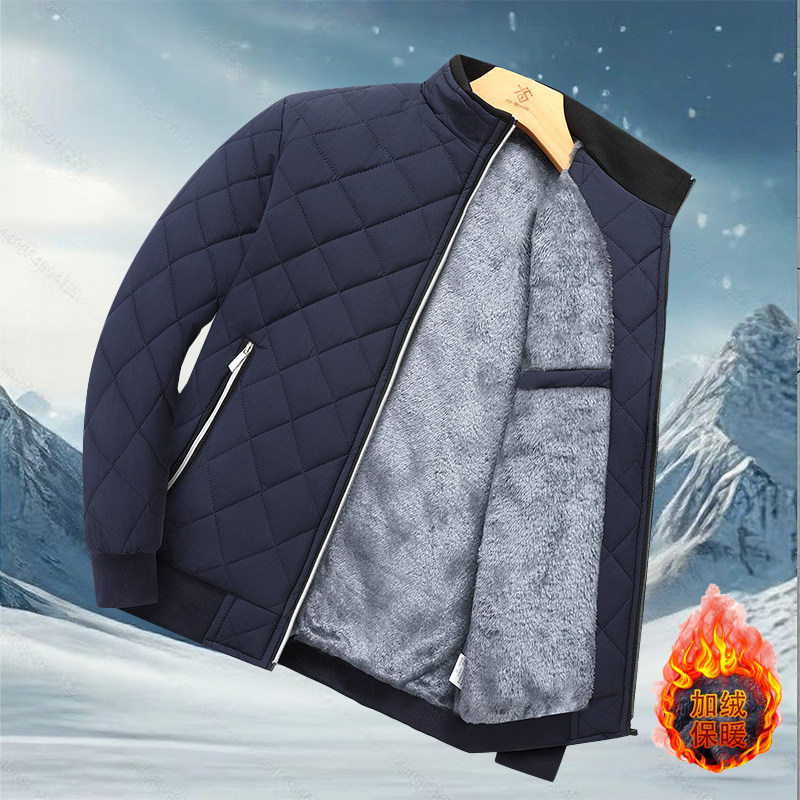 冬季加绒加厚男士外套中青年宽松大码休闲羽绒棉夹克立领保暖棉衣
