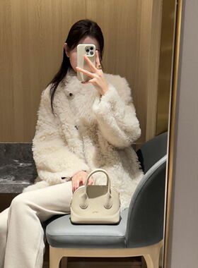 羊羔皮毛外套一体冬季环保立领新款短款皮草毛毛宽松加厚时尚上衣