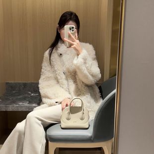 皮草毛毛宽松加厚时尚 短款 上衣 环保立领新款 羊羔皮毛外套一体冬季