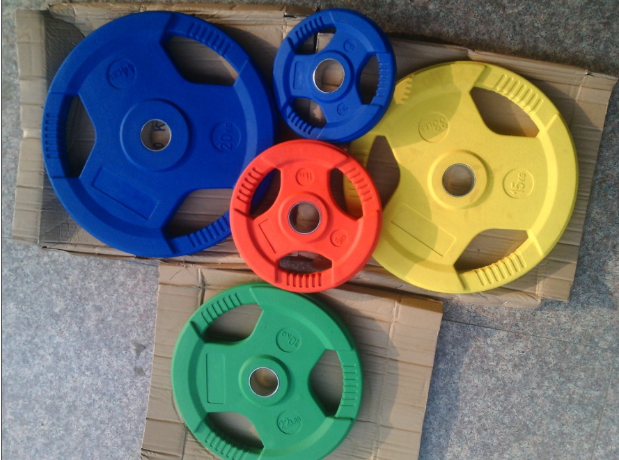 大孔手抓彩色包胶包铁杠铃片 2.5  5  10  15   20kg公斤 包邮
