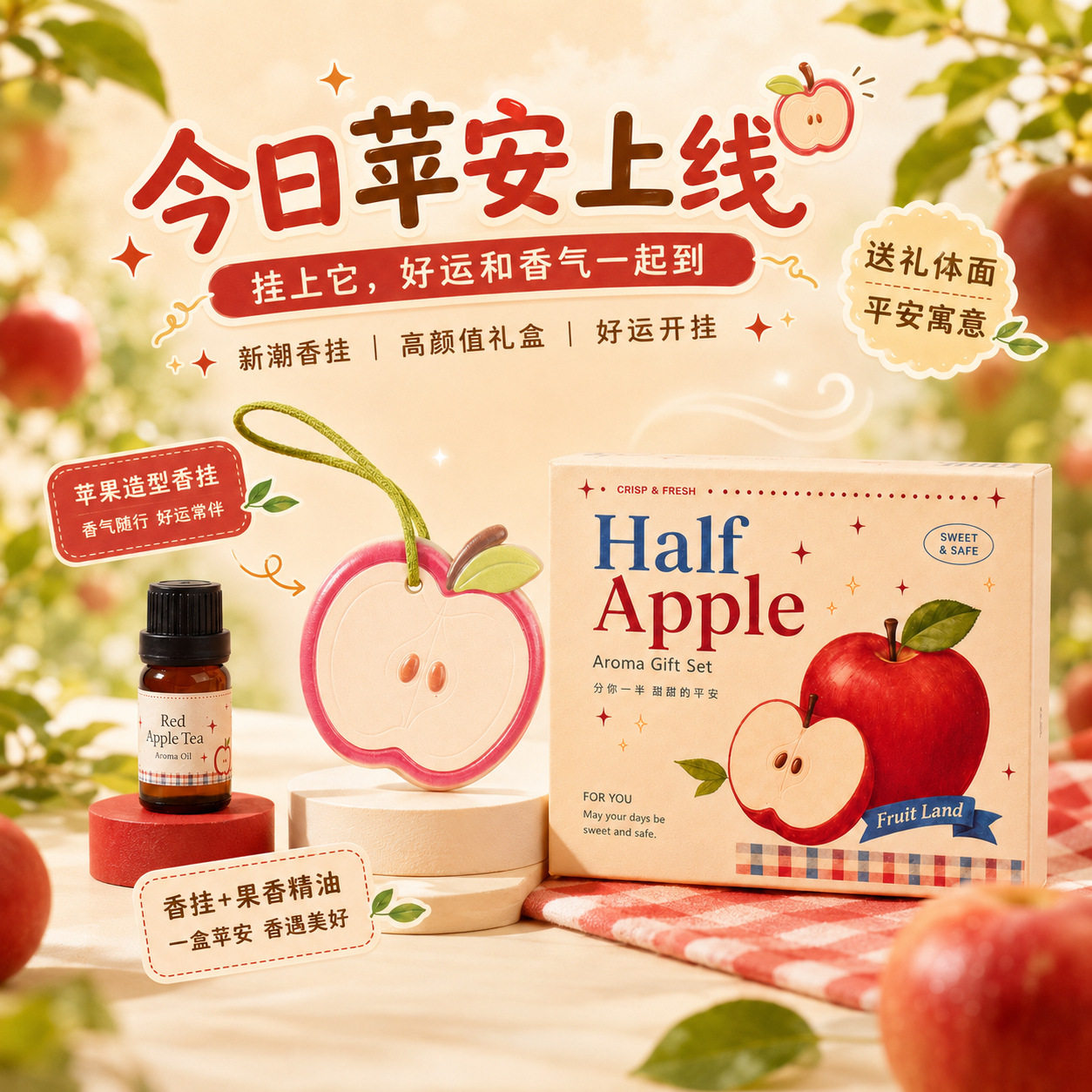 苹果香片衣柜车载香薰挂饰