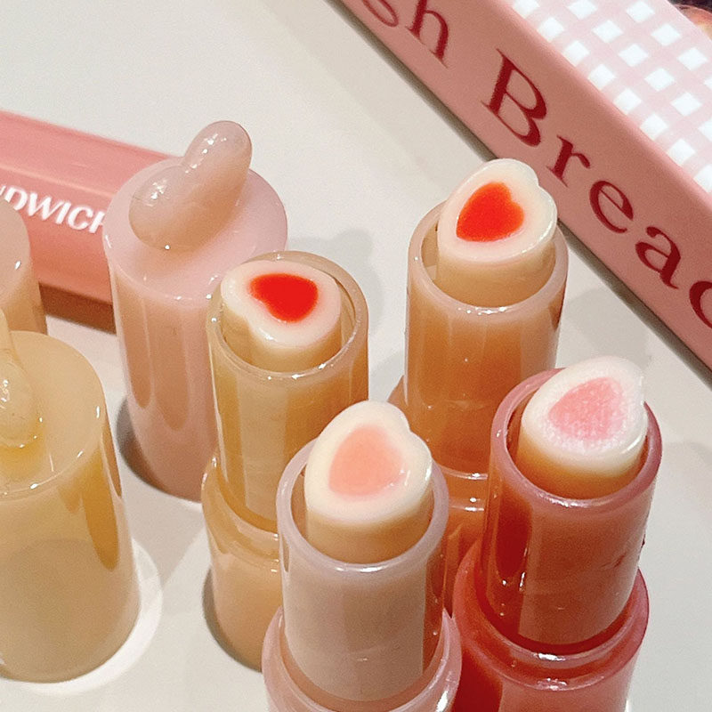 爱心夹心温变唇膏不易掉色不易沾杯保湿滋润不黏腻水果味秋冬平价