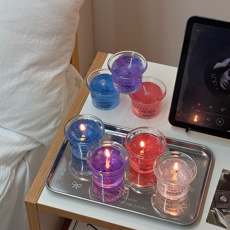 创意彩色果冻蜡烛香薰杯桌面小摆件多色透明家居氛围感节日礼物