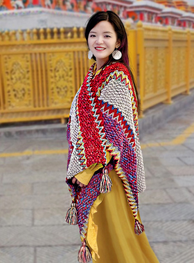民族风披肩加厚保暖围巾新疆青海旅游披风西藏云南度假斗篷女秋冬