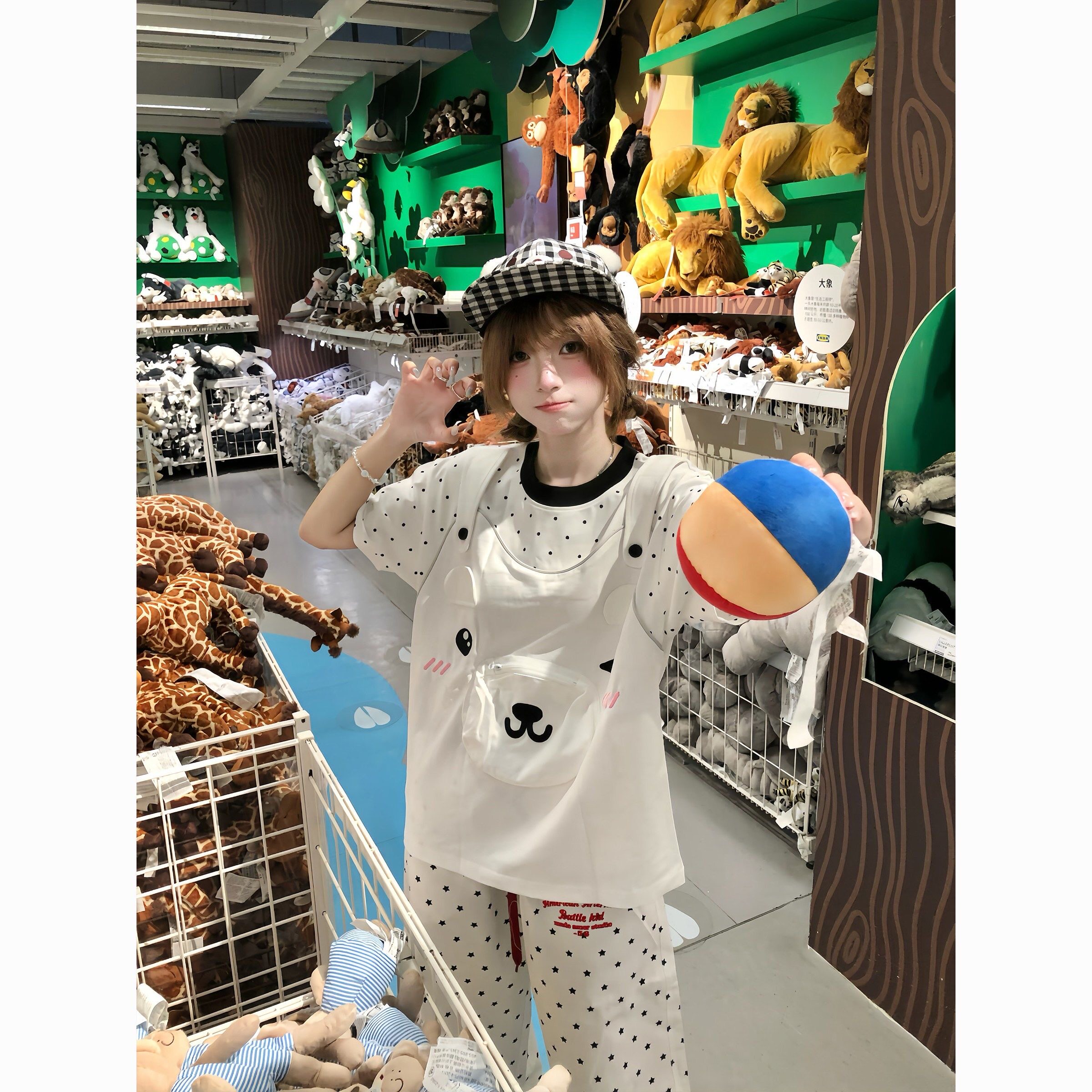美式潮牌原创卡通萌系小熊口袋短袖T恤女夏季宽松圆领可爱ins上衣
