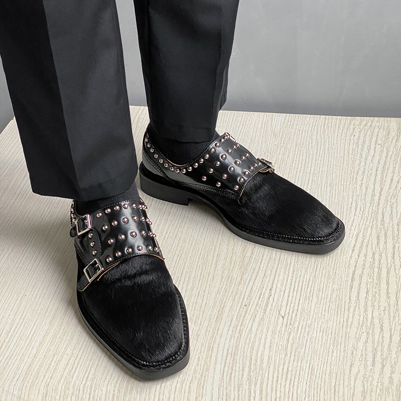 JINIWU吾倪季2025马毛孟克鞋正装扣搭牛皮绅士黑色皮鞋铆钉男鞋,流行男鞋,休闲皮鞋,淘宝优惠券,粉丝福利购,淘宝优惠卷