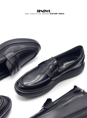 JINIWU吾倪季2025天王路演休闲便鞋头层牛皮增高乐福鞋超轻厚底鞋