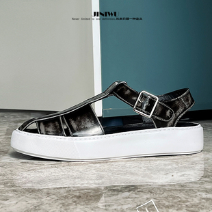 TCR百搭街头欧美潮流 头层牛皮罗马凉鞋 JINIWU吾倪季 2025复古凉鞋