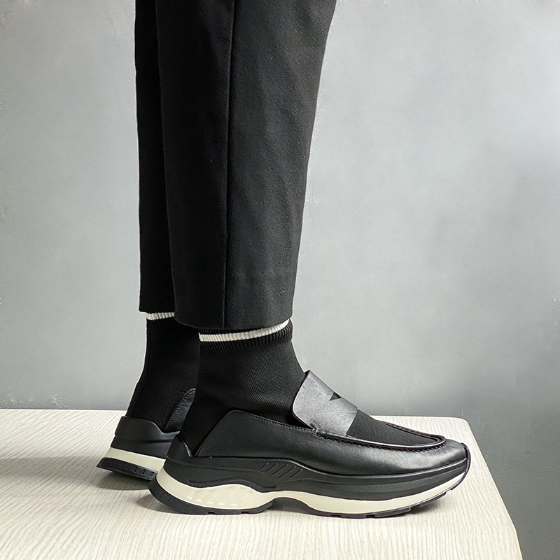 JINIWU吾倪季2025春秋飞织鞋增高厚底袜子鞋牛皮运动鞋毛线鞋男靴,流行男鞋,时装靴,淘宝优惠券,粉丝福利购,淘宝优惠卷