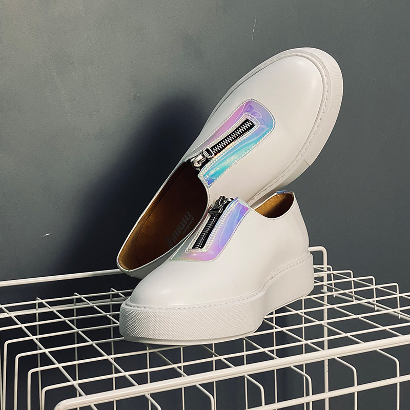 JINIWU吾倪季2025简约小白鞋幻彩拉链板鞋牛皮休闲鞋超轻厚底男鞋,流行男鞋,休闲板鞋,淘宝优惠券,粉丝福利购,淘宝优惠卷