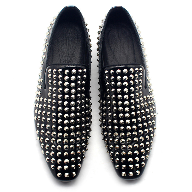 JINIWU吾倪季2025全铆钉男鞋方头红底套脚皮鞋绅士乐福鞋男英伦