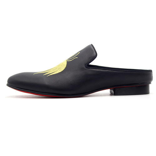 JINIWU刺绣夏季牛皮穆勒鞋包头拖