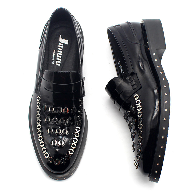 JINIWU吾倪季2025经典不锈铜修饰套脚手工油黑牛皮百搭时尚乐福鞋,流行男鞋,单鞋,淘宝优惠券,粉丝福利购,淘宝优惠卷