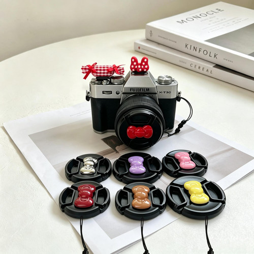 蝴蝶结镜头盖防丢绳一体适用200DZ30富士XT30XM5XS20配件装饰R50V