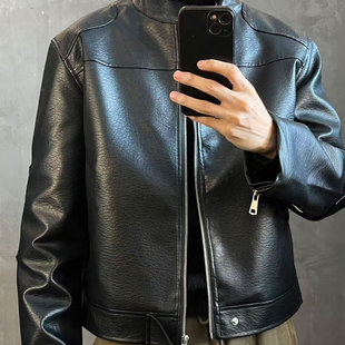 重头来过美式短款机车皮衣男士秋冬季痞帅立领休闲硬汉外套夹克男