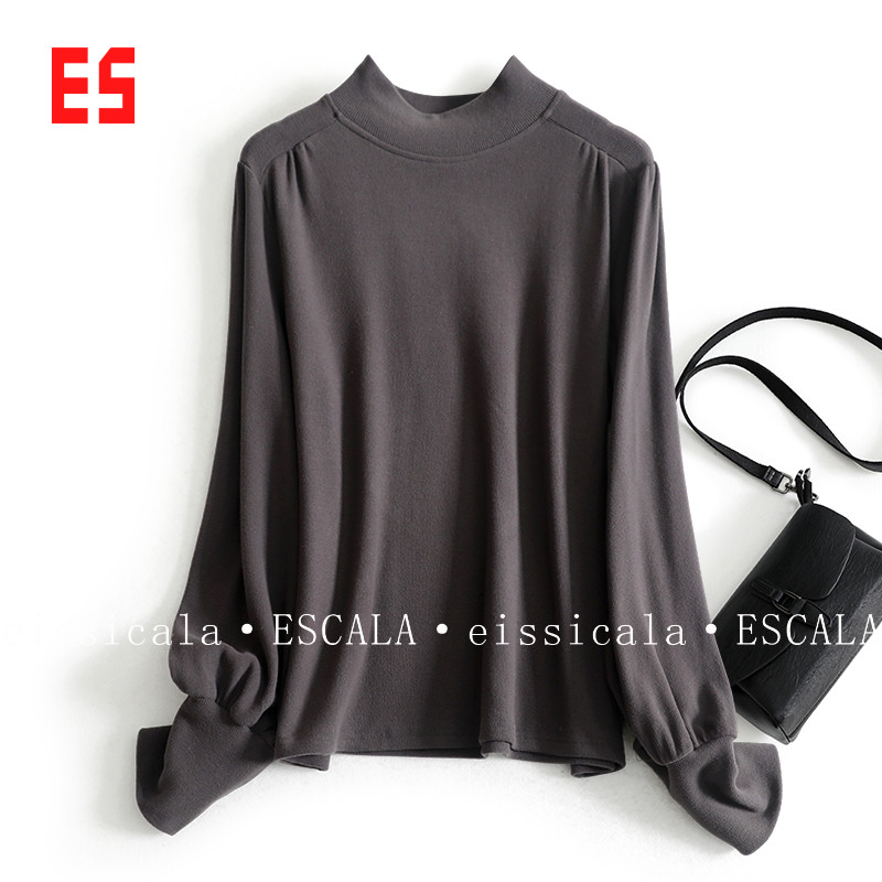 文艺好品质 软糯磨绒感半高领灯笼袖t恤通勤打底衫女冬季内搭上衣