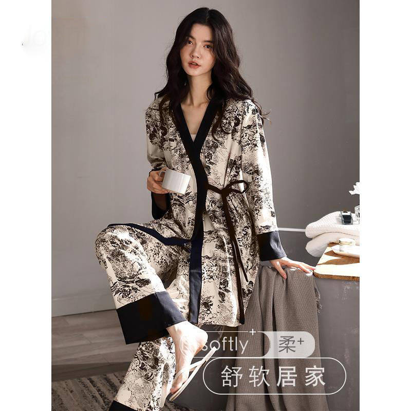 睡衣女春秋季纯棉长袖大码女士国睡衣/家居服套装