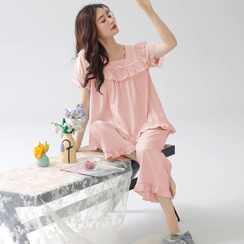 睡衣女夏季女款爆款2026新款短袖七分裤女士套装春秋可外穿家居服图片