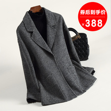 零双面羊绒大衣女 千鸟格双面呢羊毛呢子外套中长2019反季 春秋新款