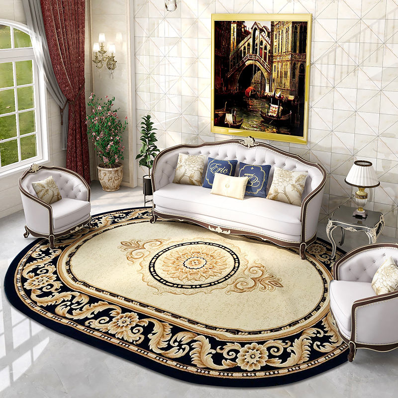 普拉托尼地毯羊毛混纺美式欧式客厅餐厅加密加厚立体雕花椭圆圆形