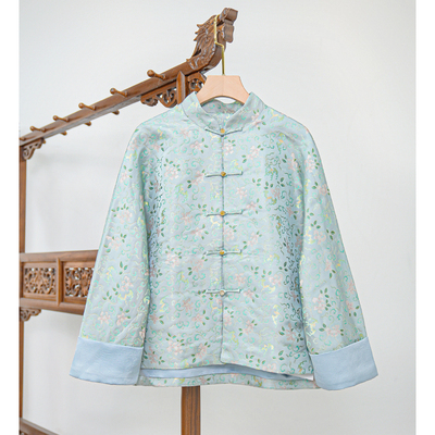 云锦百利-宋锦-陆美英 五福纳祥幻彩绿对襟立领中式上衣