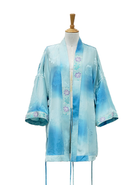 云锦百利-绿色拼接扎染长袖双穿均码外披