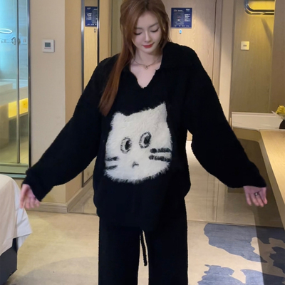 高级感半边绒睡衣女士家居服套装