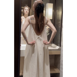 2026新款性感露背棉纱吊带睡裙女士夏季纯欲风带胸垫连衣裙家居服