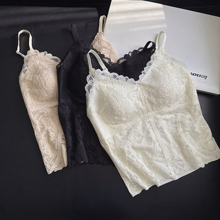 汐黛儿蕾丝吊带背心女生内衣打底衣性感免穿文胸单件上衣带胸垫