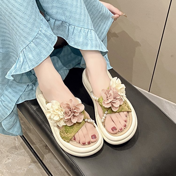 舒适百搭凉鞋沙滩鞋花朵法式绝美配裙子凉拖鞋女2025新款外穿时尚