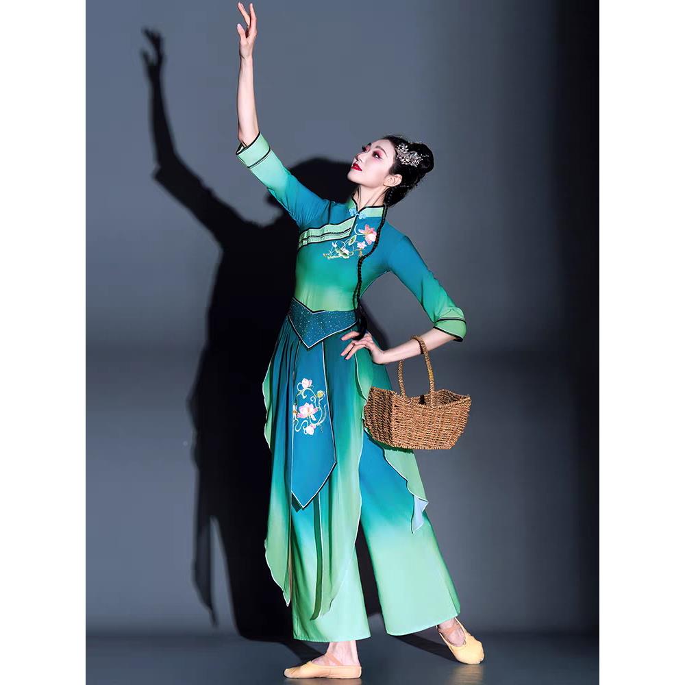 采茶舞TOK演服田间歌广场舞古典舞装舞蹈服出秧套女飘逸斗笠显瘦