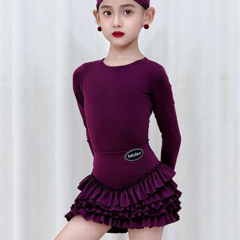 2025秋冬新款拉丁舞服长袖女童高级日常练功服精致洋气新品蛋糕裙