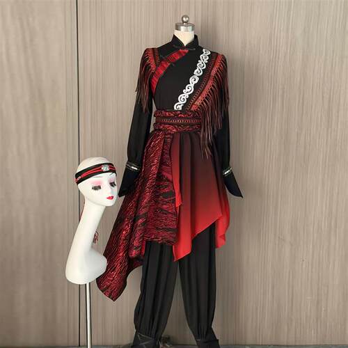 狂骉蒙古舞演出服藏族舞内蒙古舞蹈服饰男女红色艺考剧目表演服装