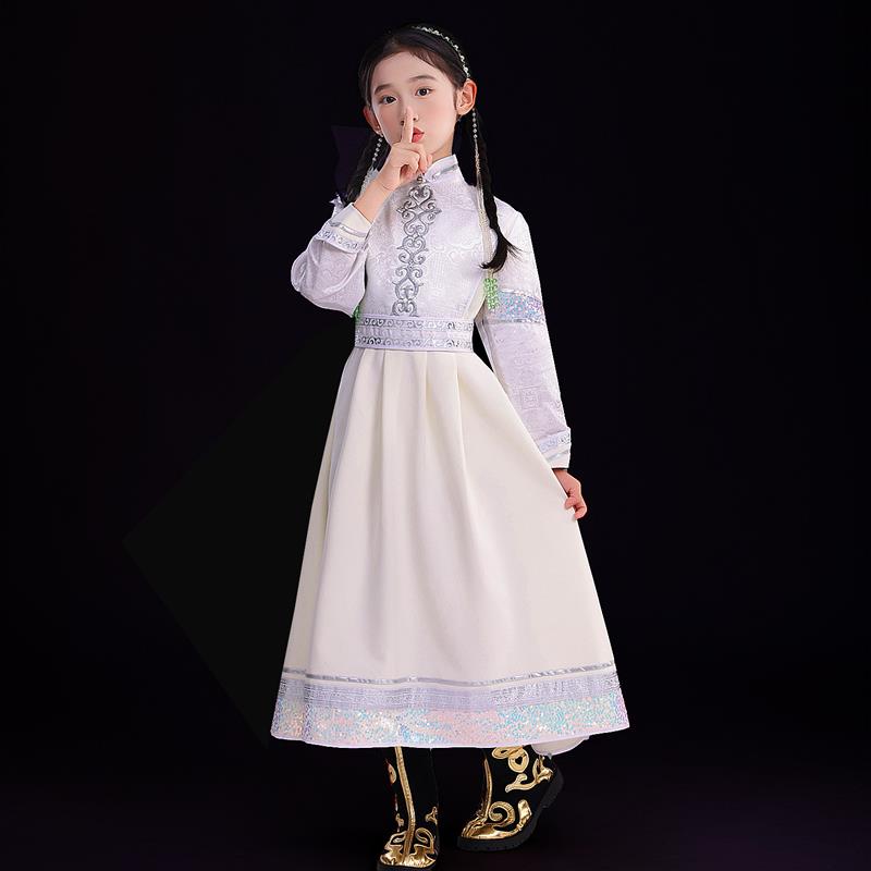 蒙古族舞蹈演出服女儿童蒙族女孩蒙古袍元旦演出服蒙族日常生活装