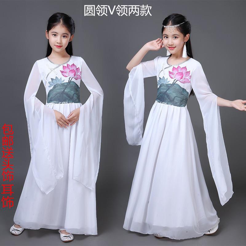 儿童新款合唱服礼服古装长款裙女童中大童钢琴古筝舞蹈演出表演服