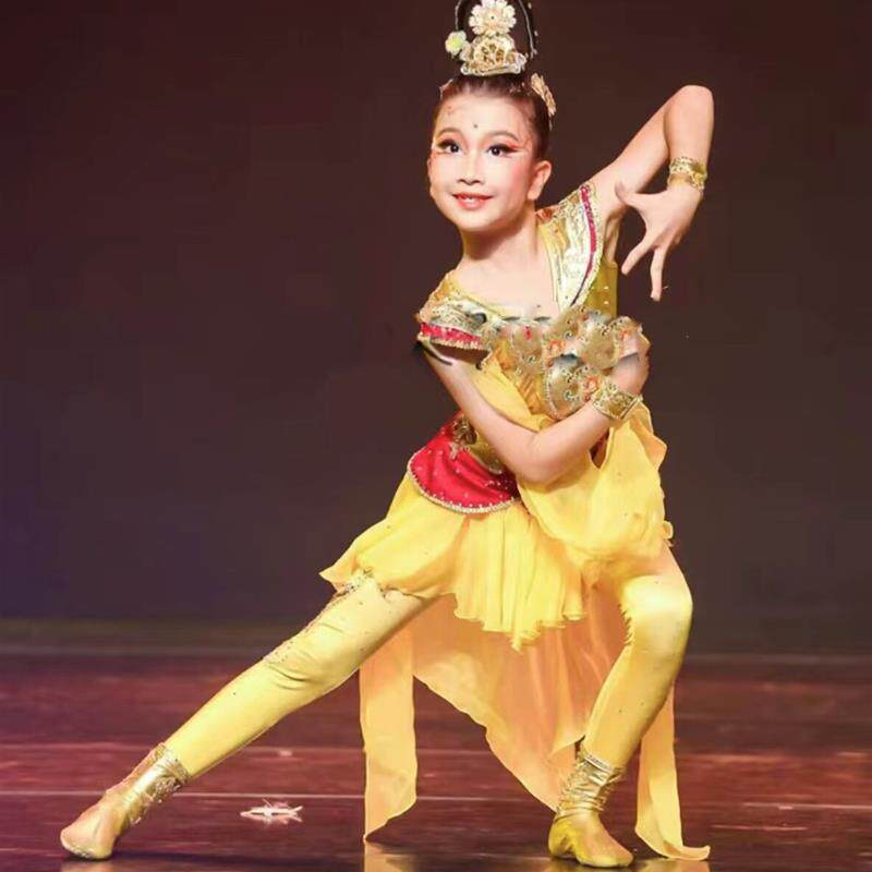 新款敦煌舞蹈服少儿古典舞飞天乐鼓演出服中国风民族舞腰鼓表演服