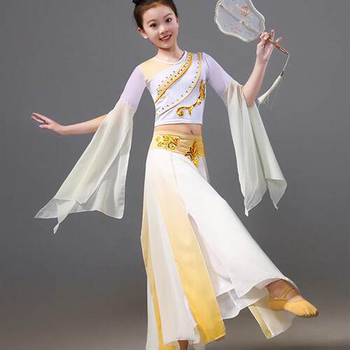 秋冬新款儿童古典舞演出服玉人舞中国风群舞表演服少儿团扇舞蹈服