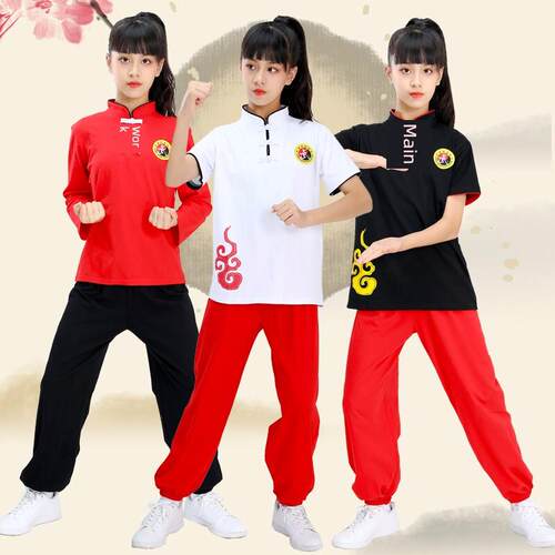 新型儿童纯棉武术服短袖练习服武术馆训练服武术比赛服表演服