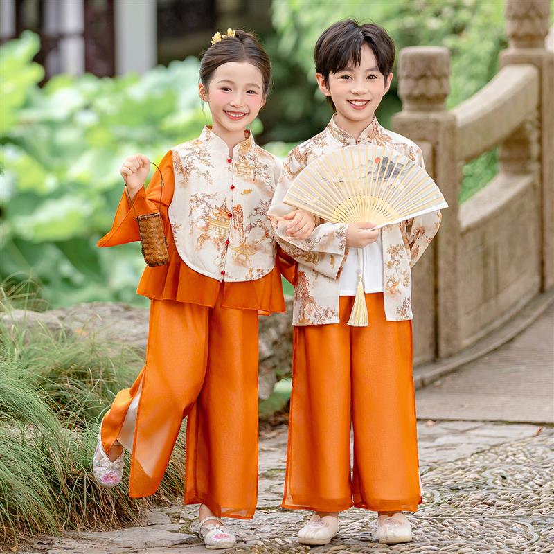 男女童新中式国风唐装古风演出服幼儿园中秋超好看兄妹装汉服套装