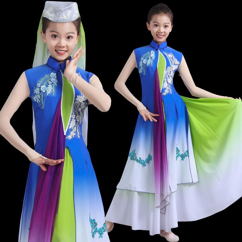 儿童裙花花舞蹈服古典舞CTM少数民服族回族演出女童儿飘逸大摆表