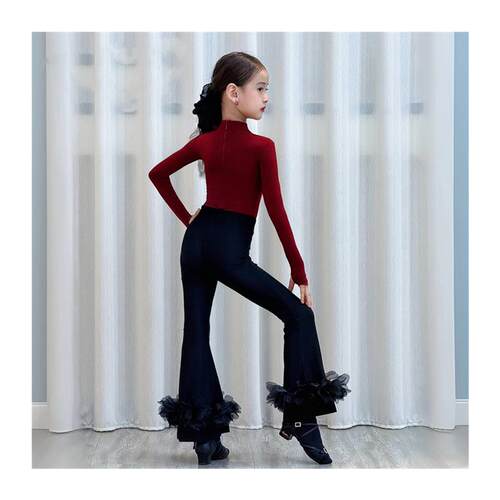 拉丁舞服女童2025新款秋冬拉丁舞服长袖演出服少儿专业表演舞蹈服