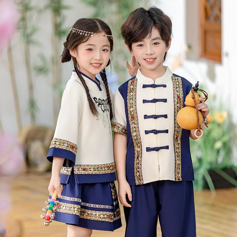 IVN童三月三少数民族装风服女童壮族苗族套汉服装中国男风儿童表