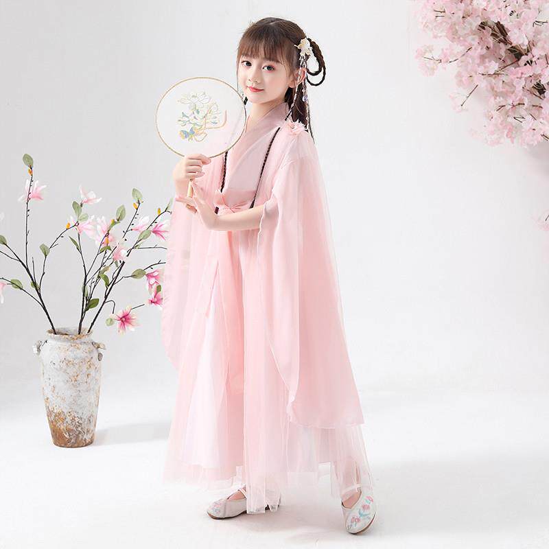 汉服儿童装古风女童古装唐装古筝超仙连衣裙子樱花公主夏装演出服