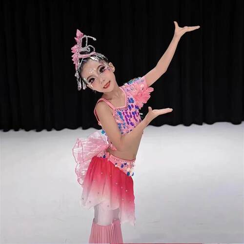 儿童傣族古典舞肚皮舞唧唧鱼儿跃演出服美人鱼鱼儿欢歌舞蹈表演服