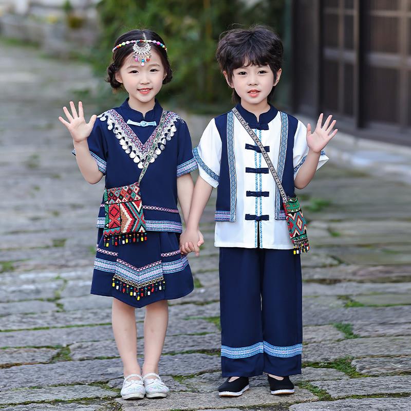 广西壮族三月三少数民族风服装男童女童瑶族儿童表演出服夏季男孩图片